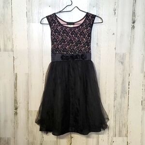 Disorderly Kids Dress Black Lace shell over pink satiny material size 14